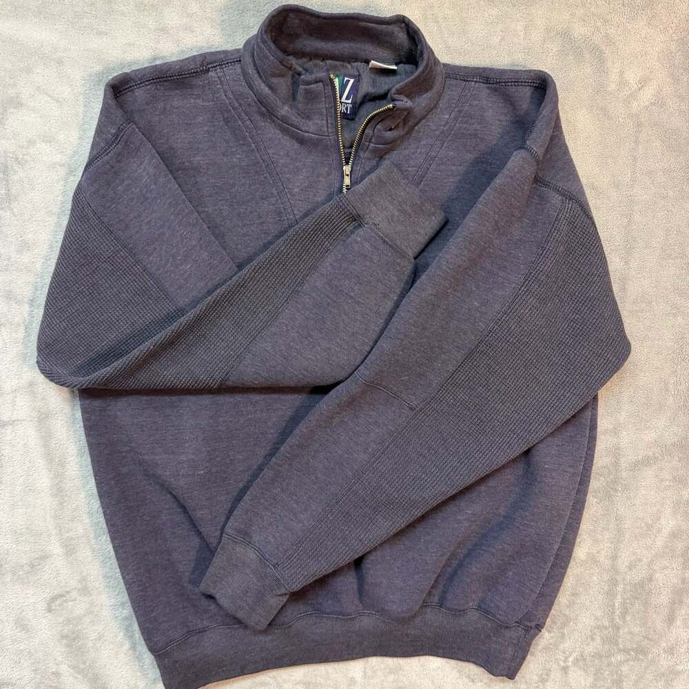 Vintage 90s AZ Sport Quarter Zip Pullover Sweater Size L Gray Knit Sweatshirt